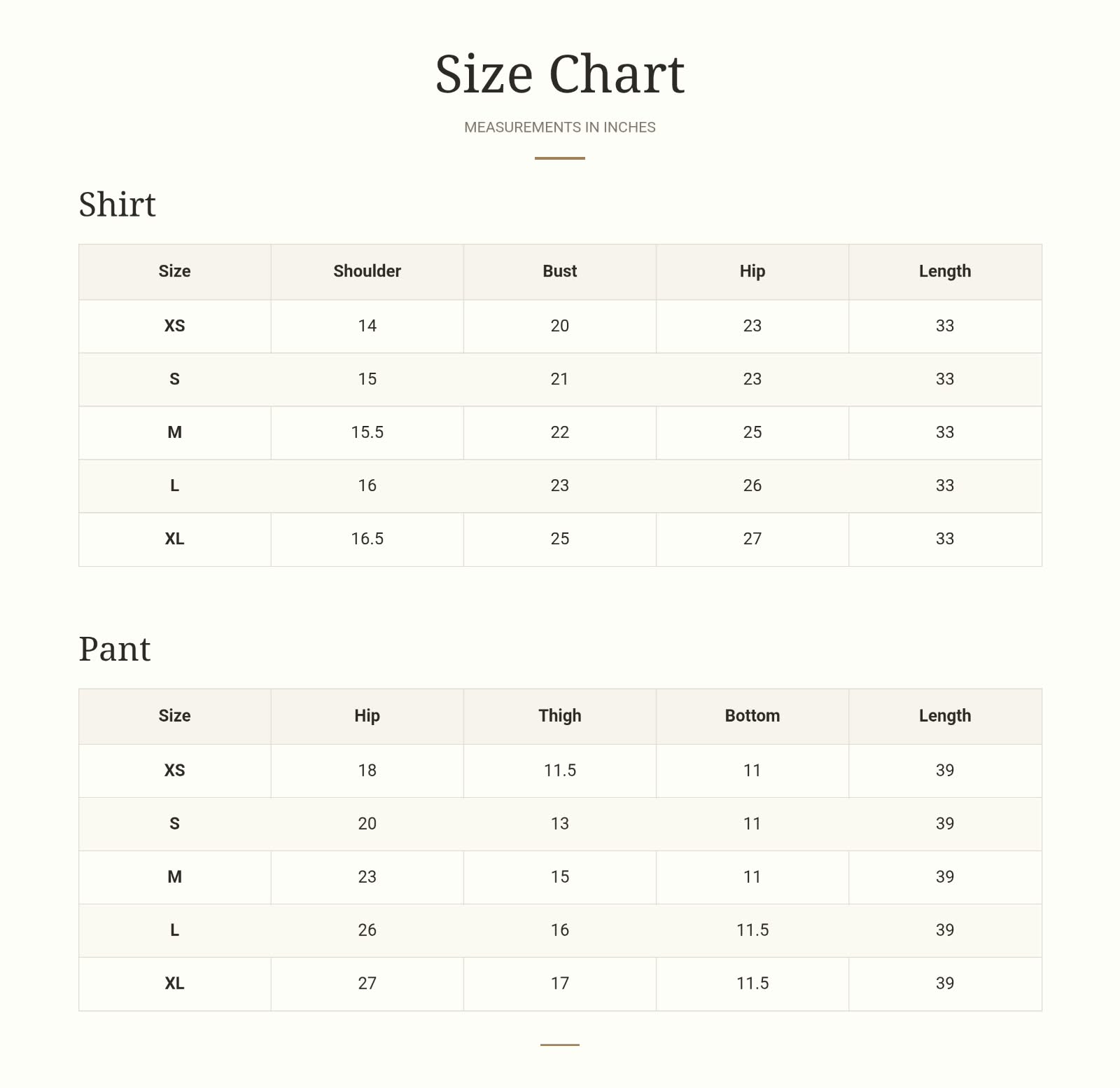 Size chart for Heartfelt Maroon